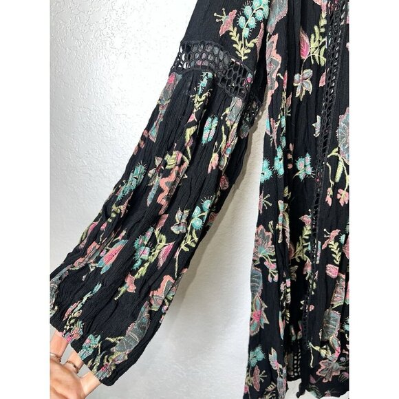 Free People Tunic Top Medium Floral Flowy Dress Boho Vivid Colors Rayon R - Picture 3 of 11